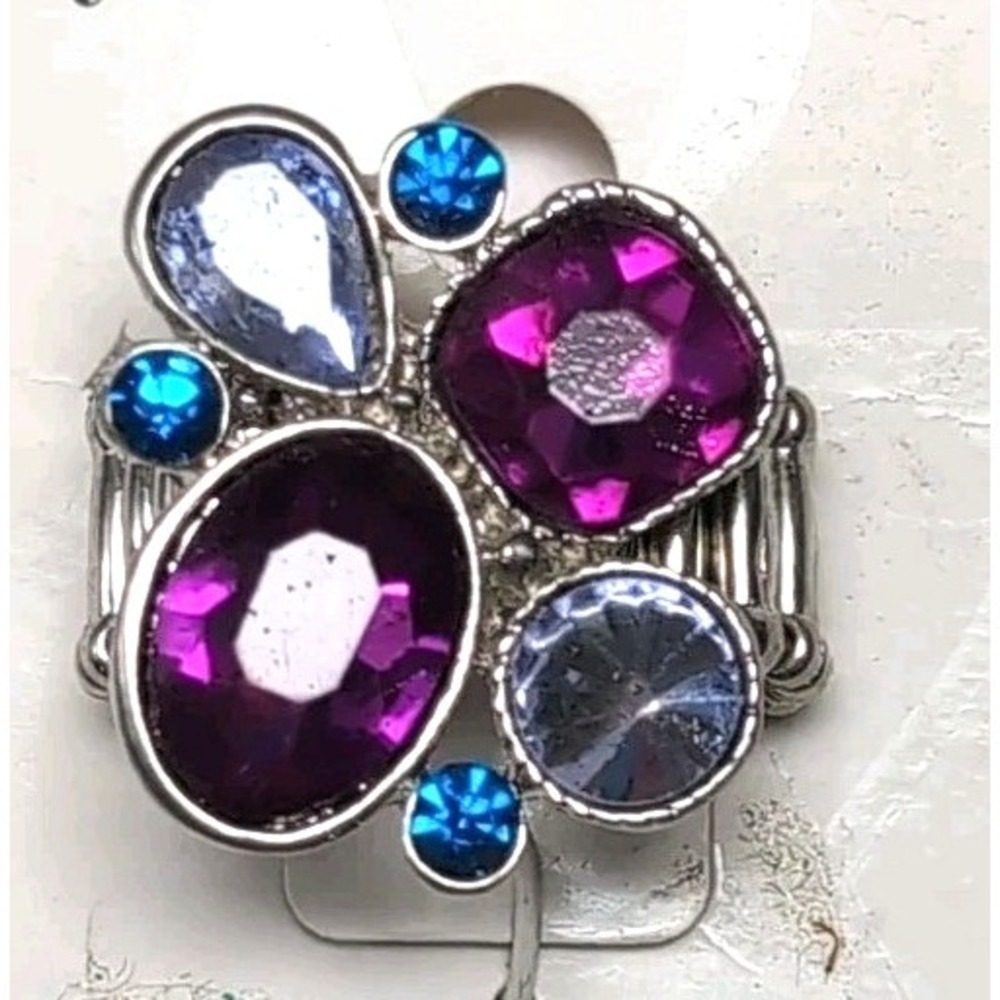 Style & Co Cluster‎ Ring Faux Gemstones One Size Fits All Elastic Band Jewelry